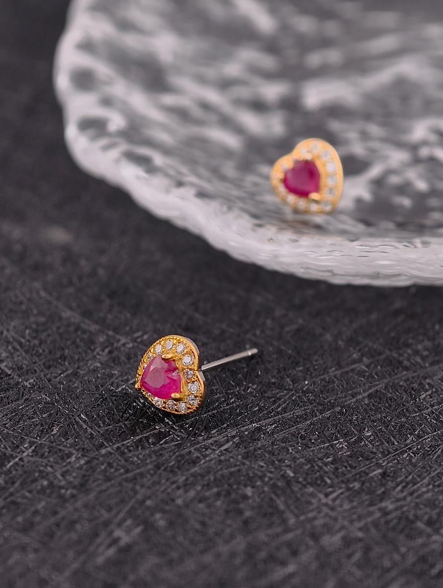 Natural Heart Ruby Sterling Silver Earrings
