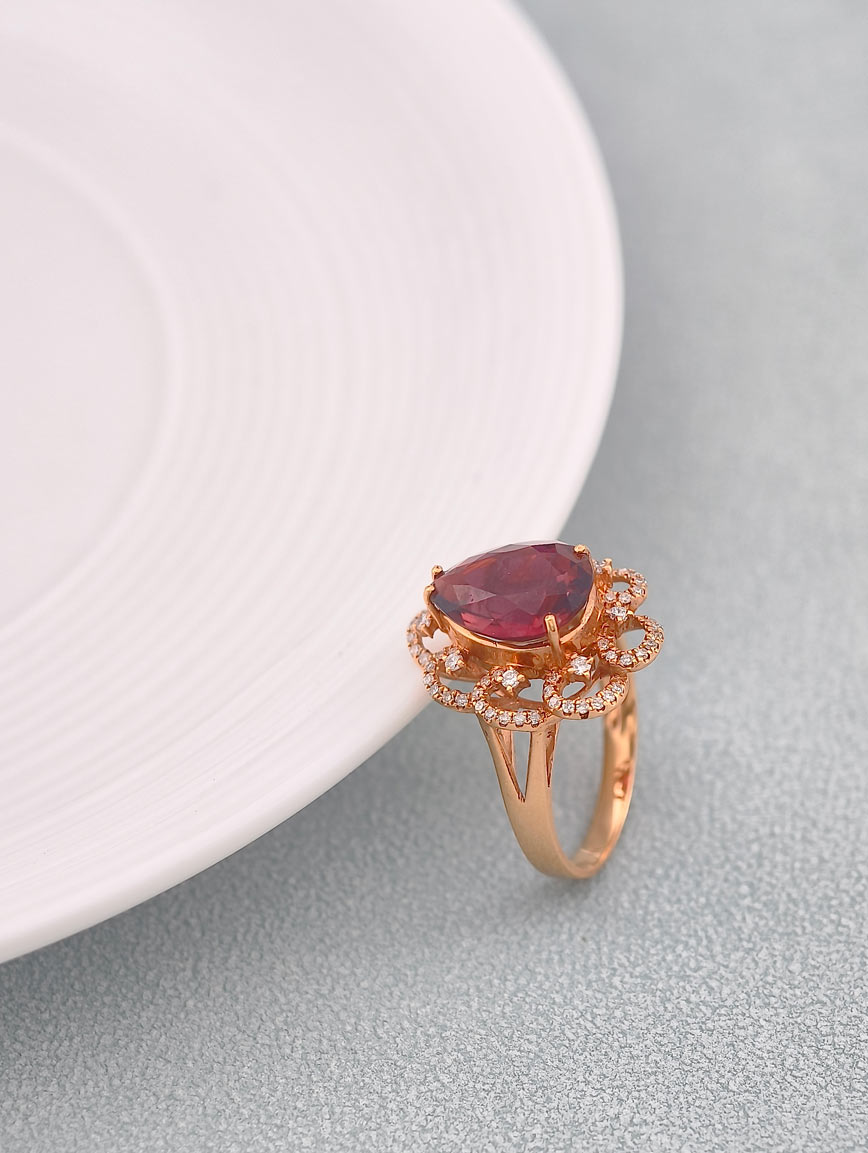 Natural Red Tourmaline Design Ring