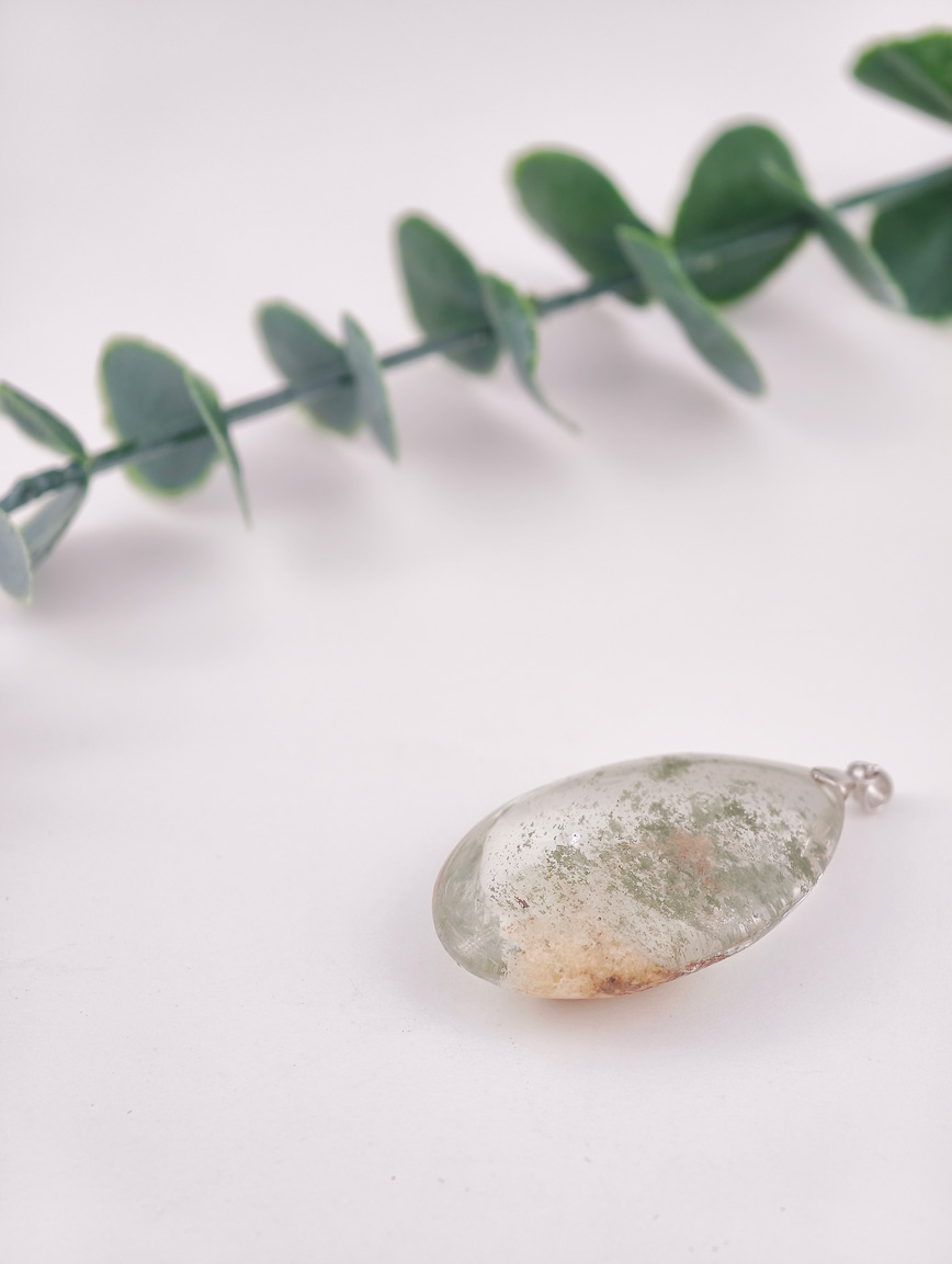 Natural White Phantom Sterling Silver Pendant