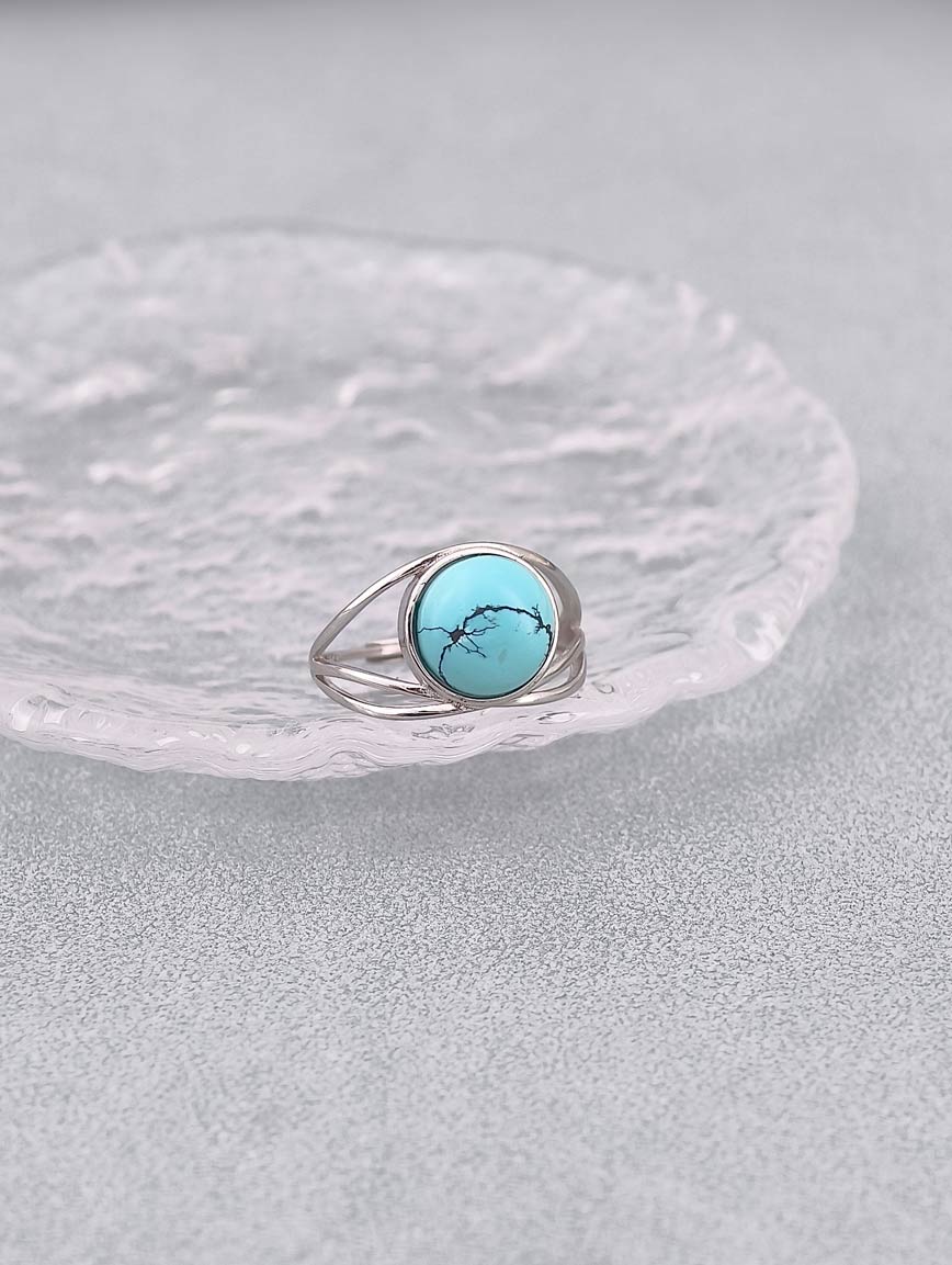 Natural Raw Mineral High Porcelain High Blue Turquoise Design Ring