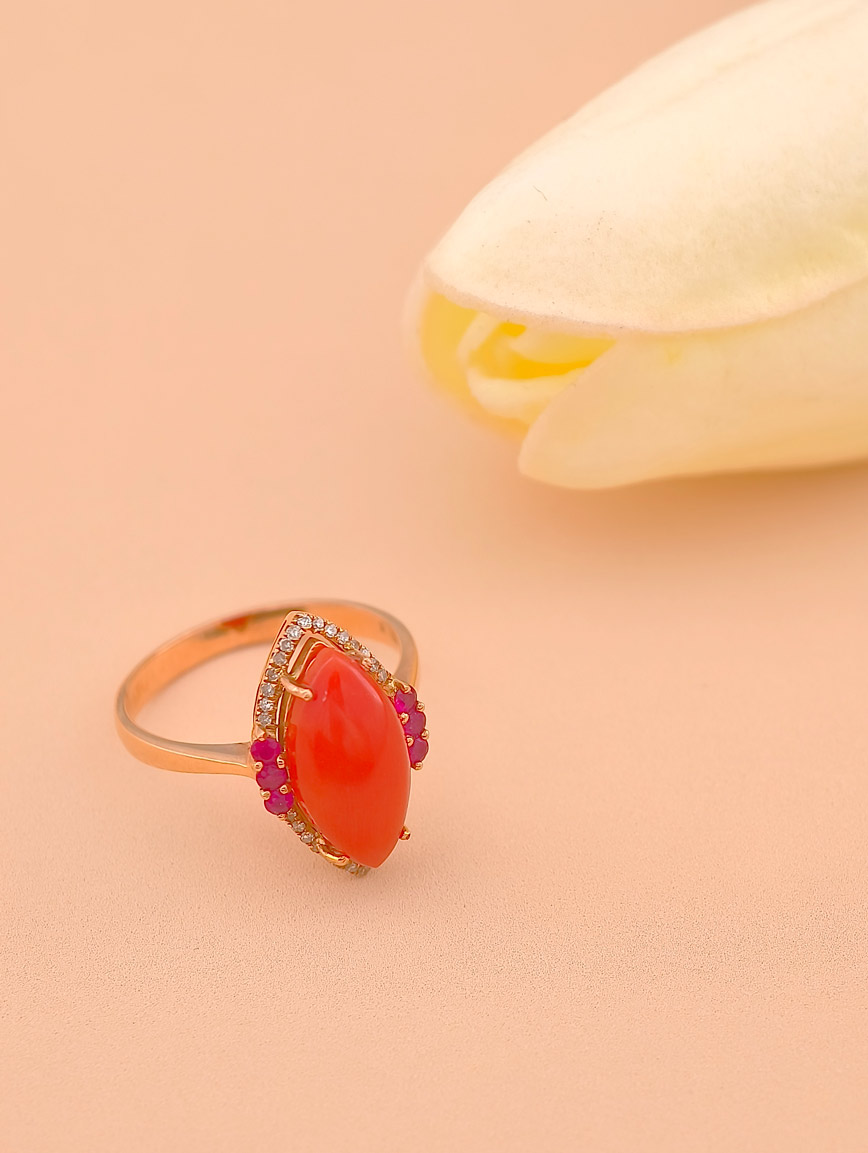 Natural Red Coral Ring