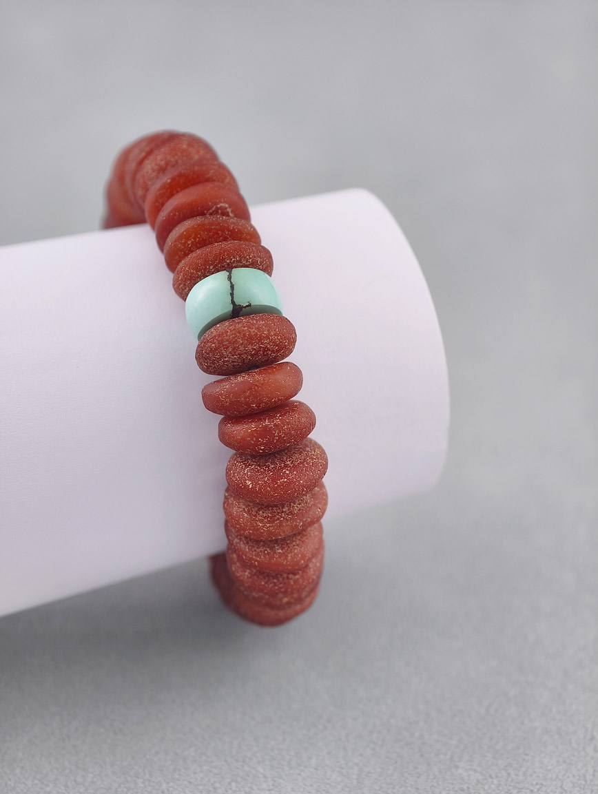 Natural Beeswax and South Red Agate Turquoise Bracelet