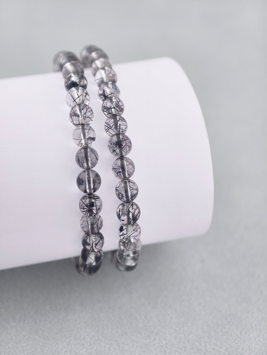 High Quality Natural Black Rutilated Quartz Two-Wrap Bracelet