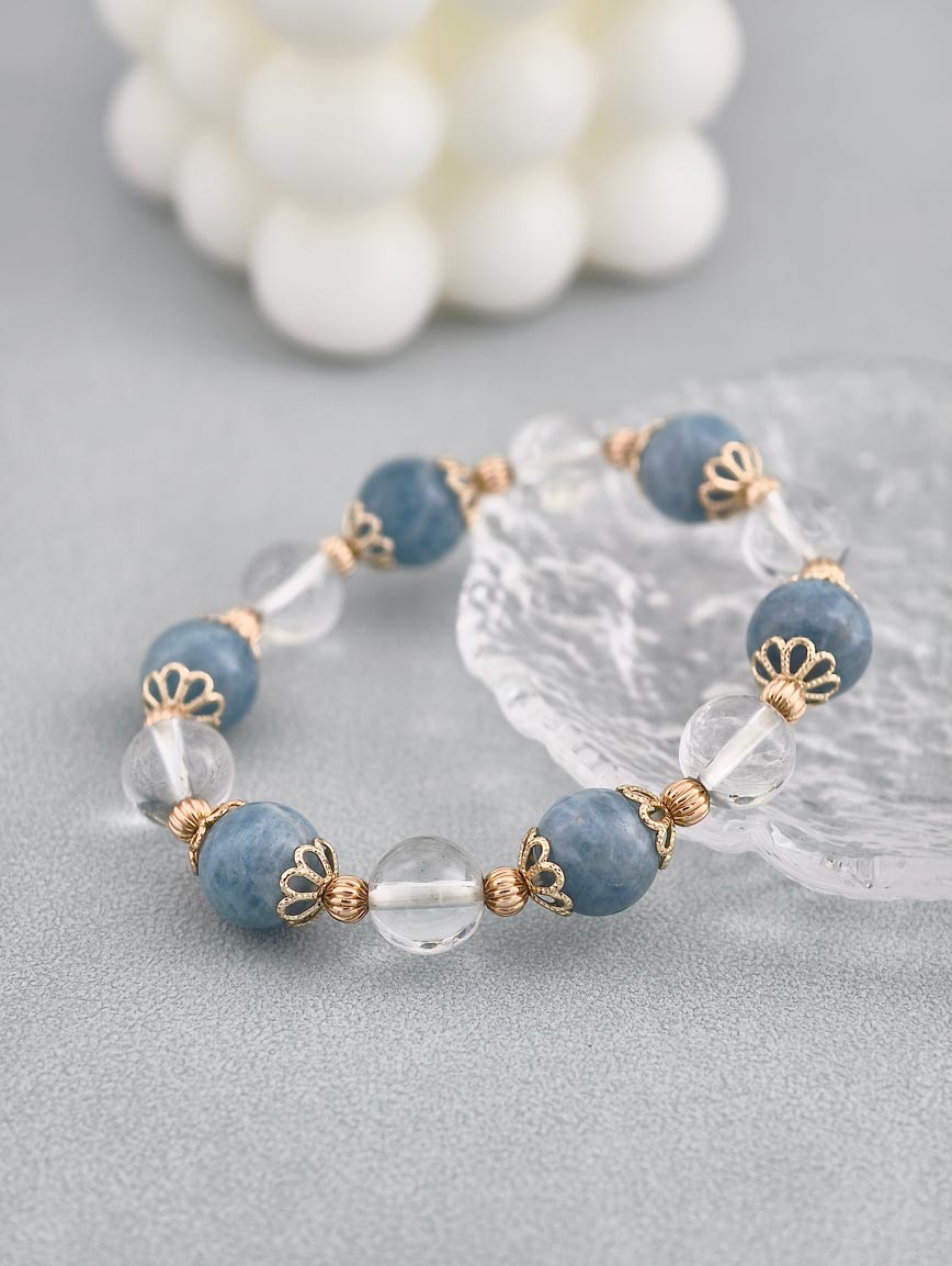 Natural Aquamarine and Clear Quartz Bracelet