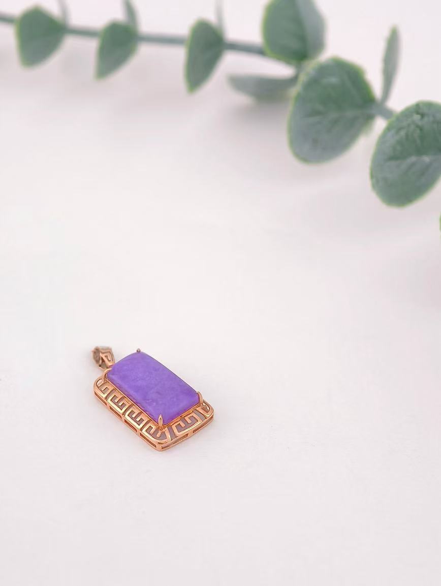 18K Gold Magic Purple Sugilite Square Pendant