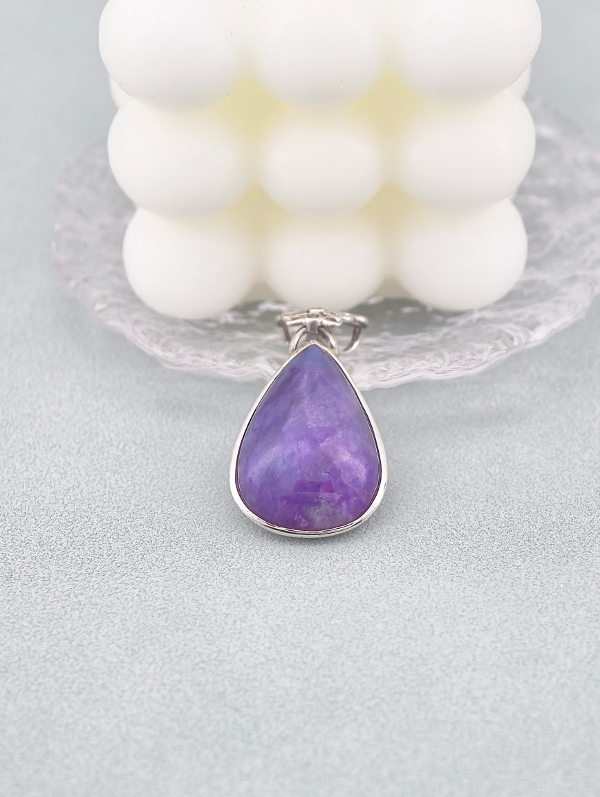Natural Sugilite Delicate Style Sterling Silver Pendant