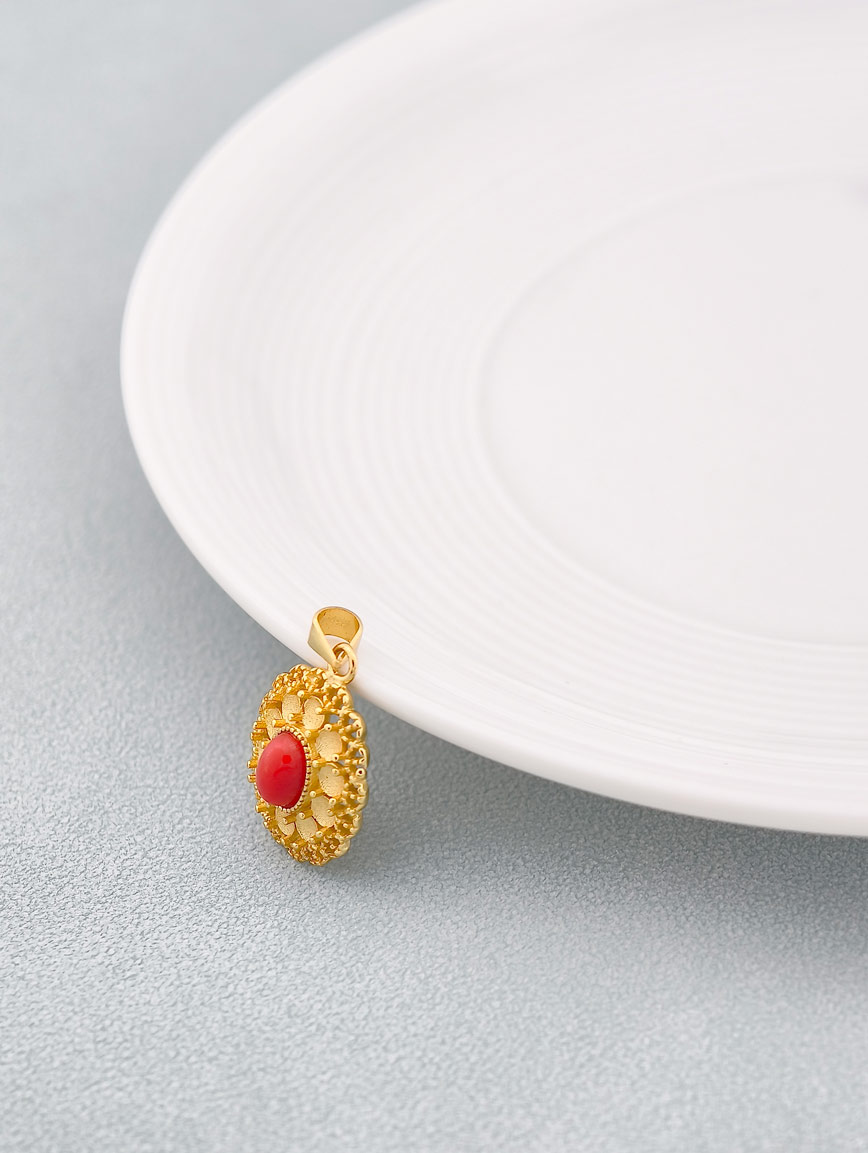 Natural Red Coral Sterling Silver Pendant