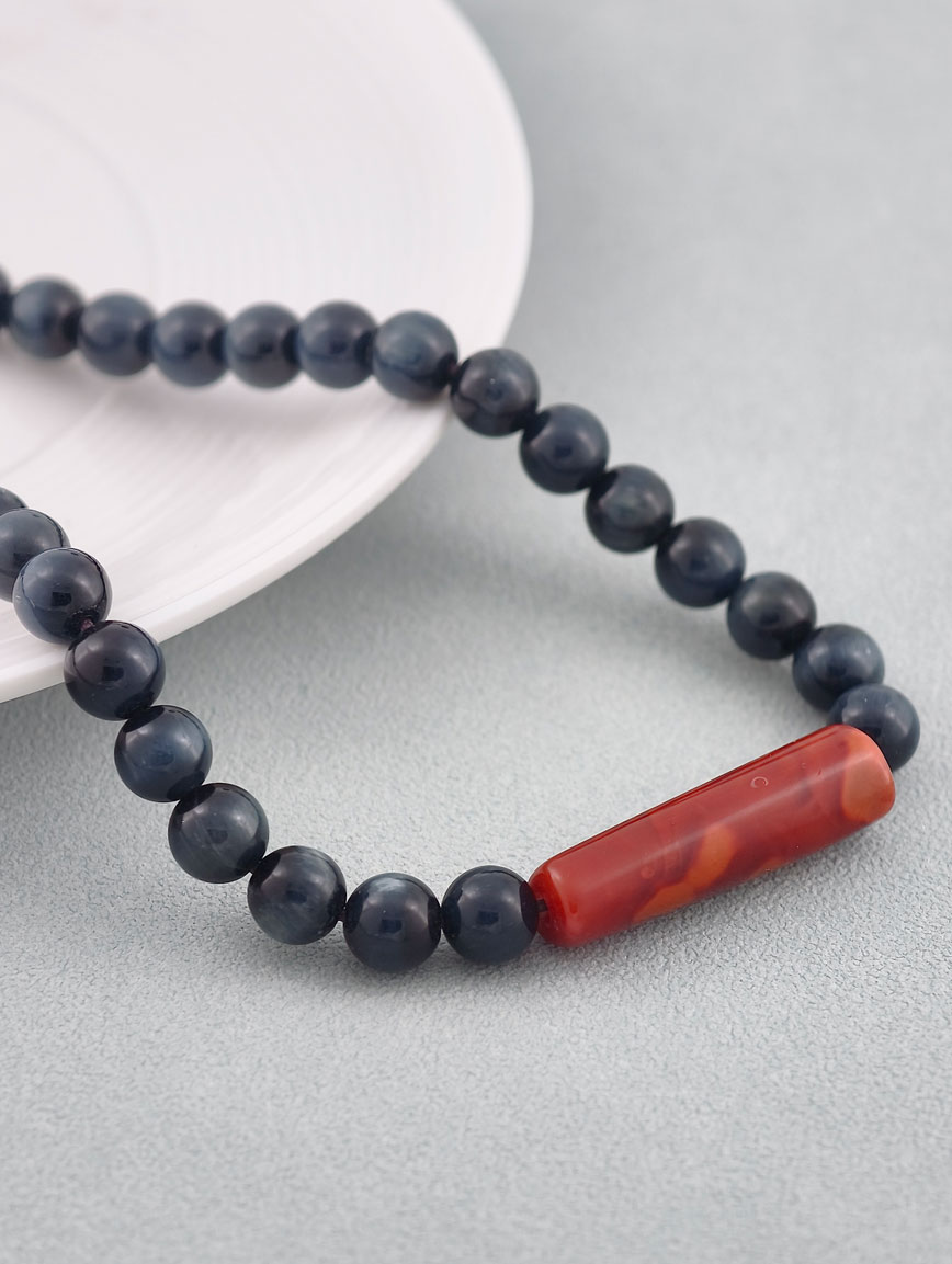 Natural Aquamarine with Premium Hawk's Eye and South Red Agate Necklace