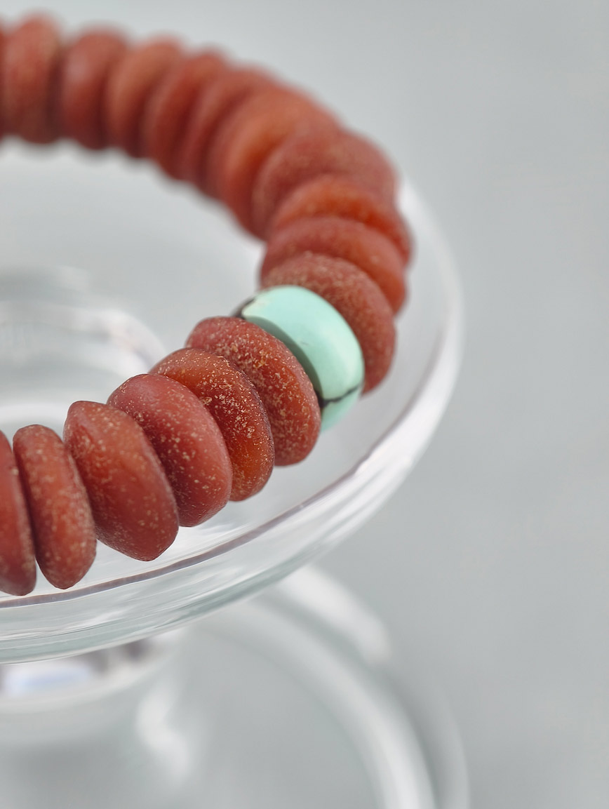 Natural Beeswax and South Red Agate Turquoise Bracelet