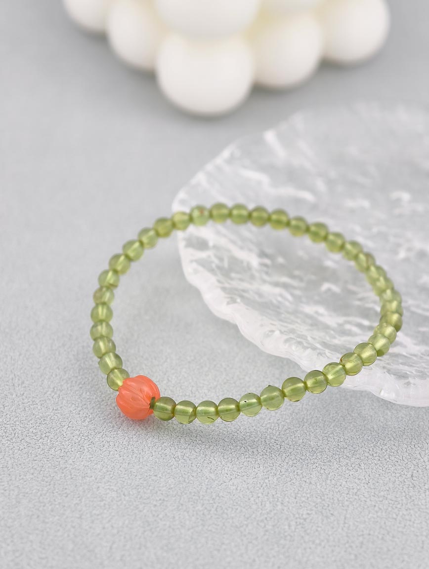 Natural Peridot and South Red Agate Bracelet
