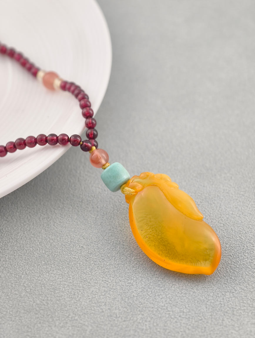 Amber Pendant with Turquoise South Red Agate and Garnet Necklace