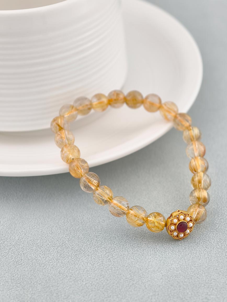Natural Rutilated Quartz and Tourmaline Bracelet