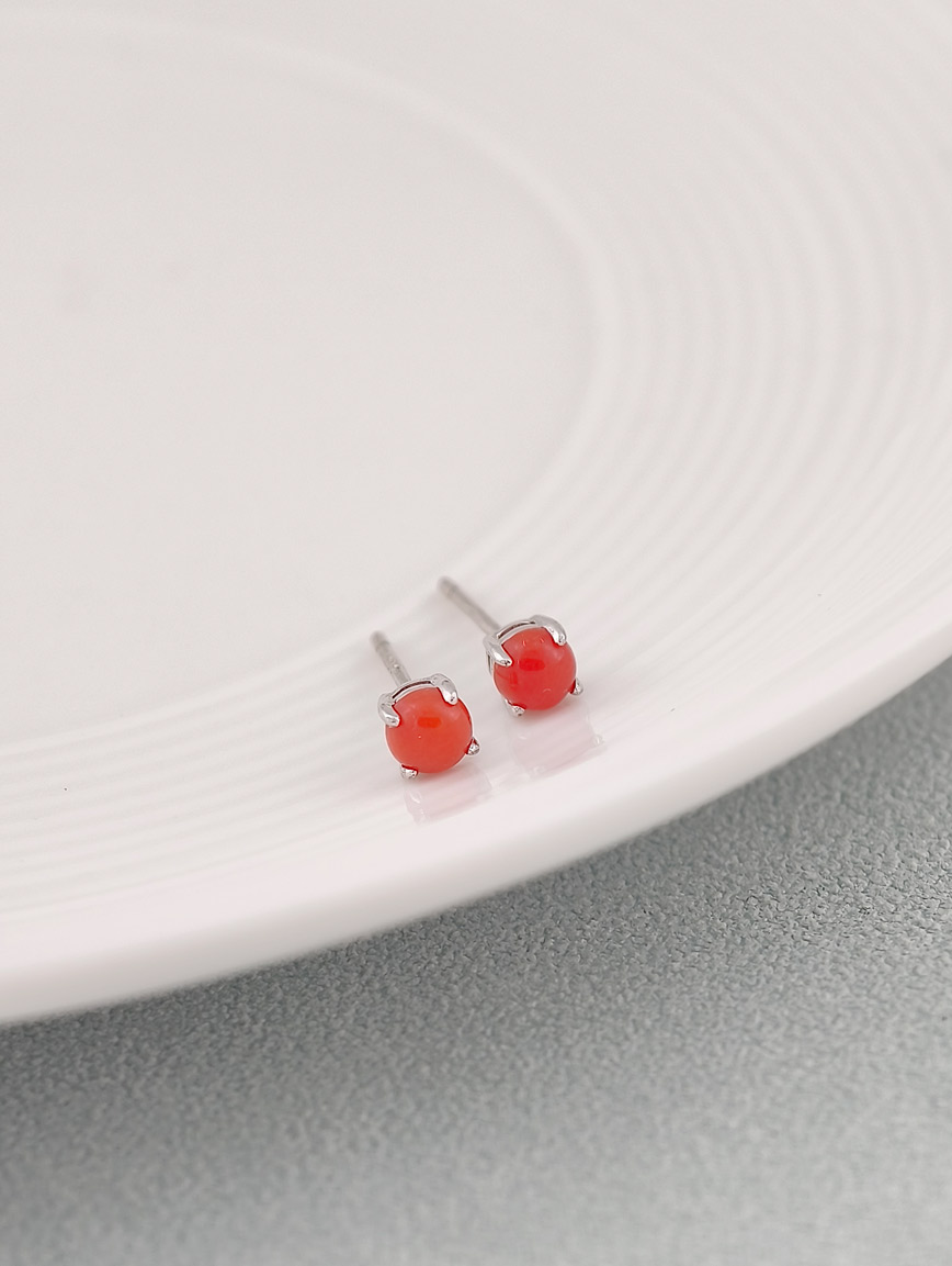 Natural Red Coral Sterling Silver Earrings