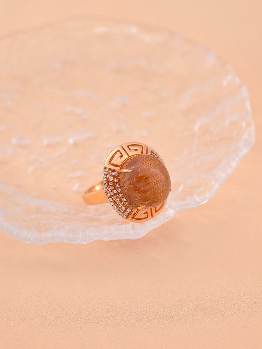Natural Copper Rutilated Quartz Ring