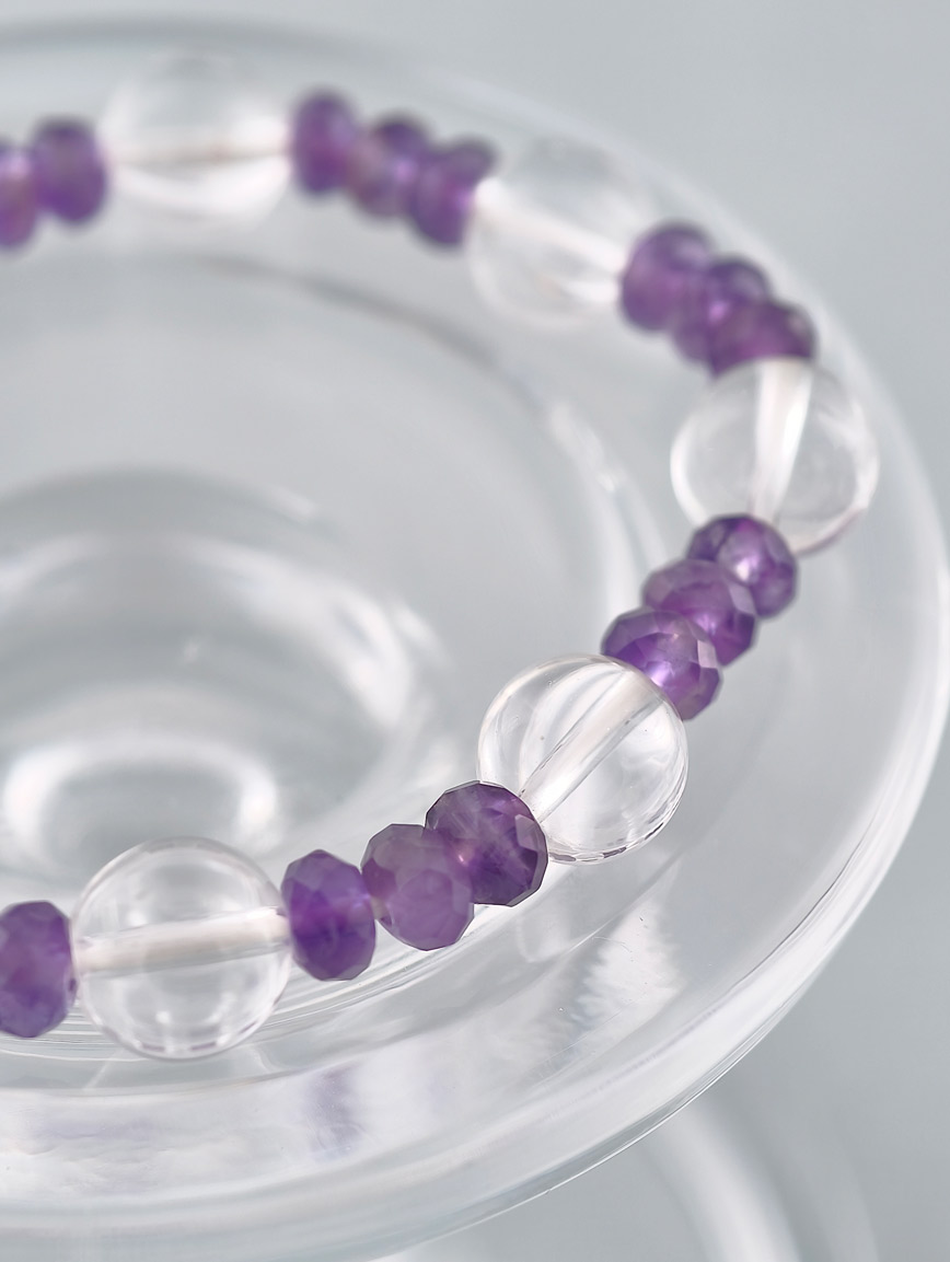 Natural Amethyst and Clear Quartz Bracelet