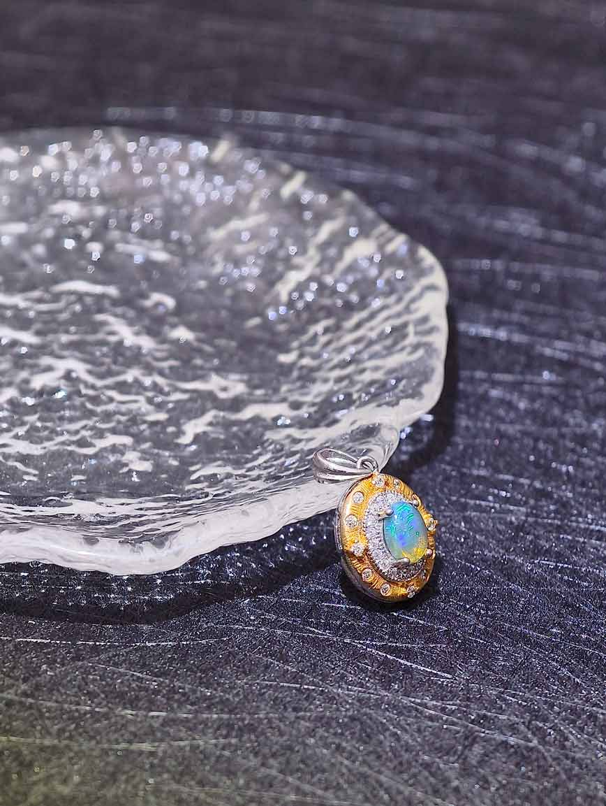Natural Opal Sterling Silver Gold Plated Seiko Pendant