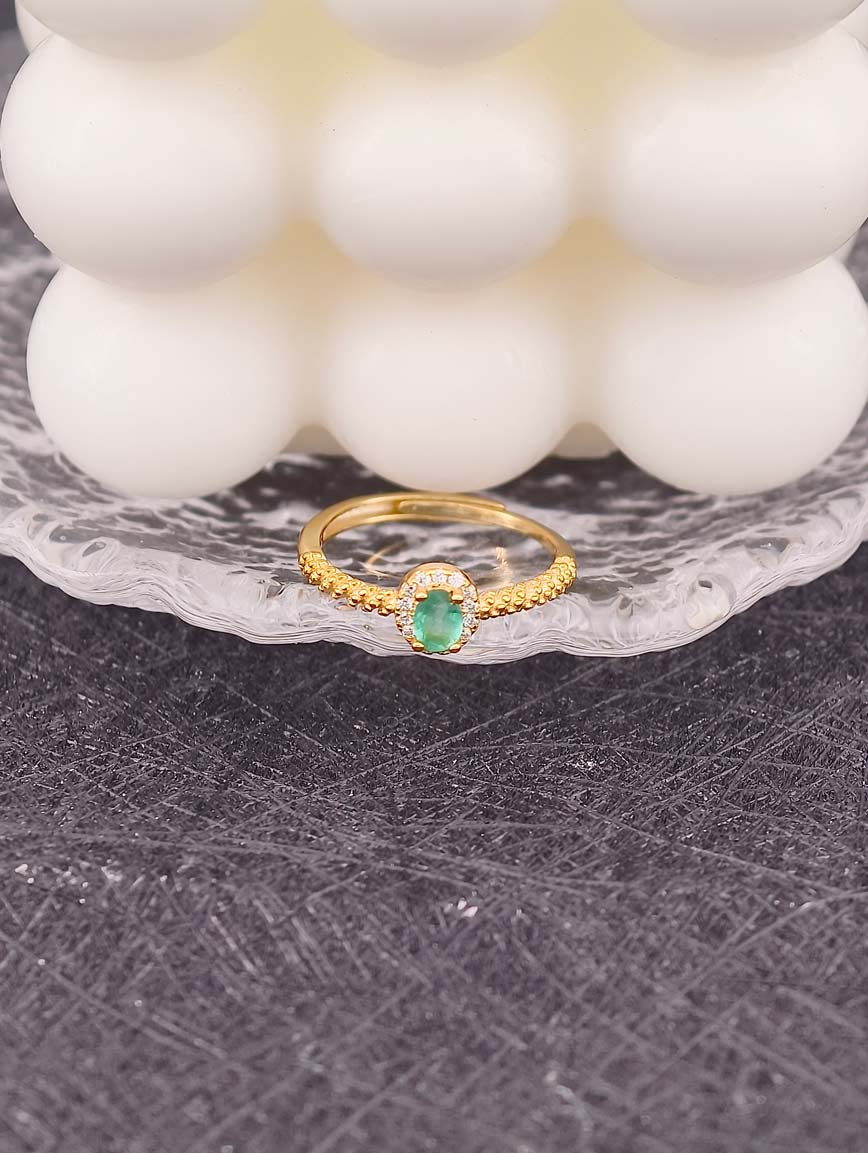 Emerald Sterling Silver Gold Plated Ring