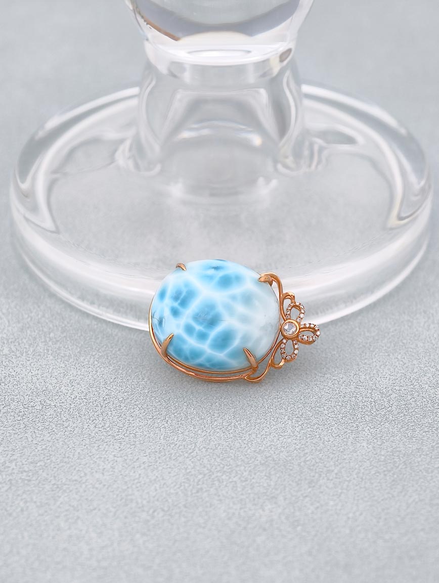 18K Gold Natural Larimar Pendant