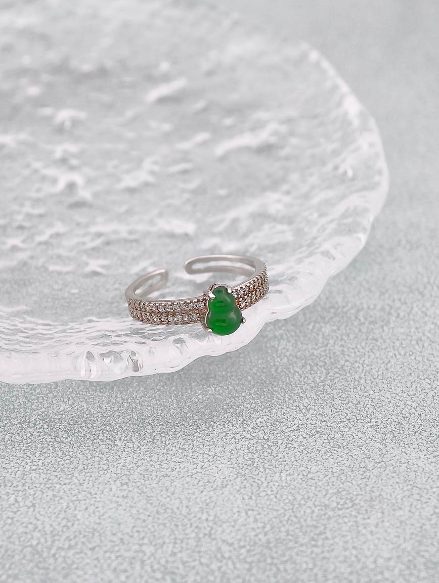 Natural High Ice High Green Jadeite Gourd Open Adjustable Ring