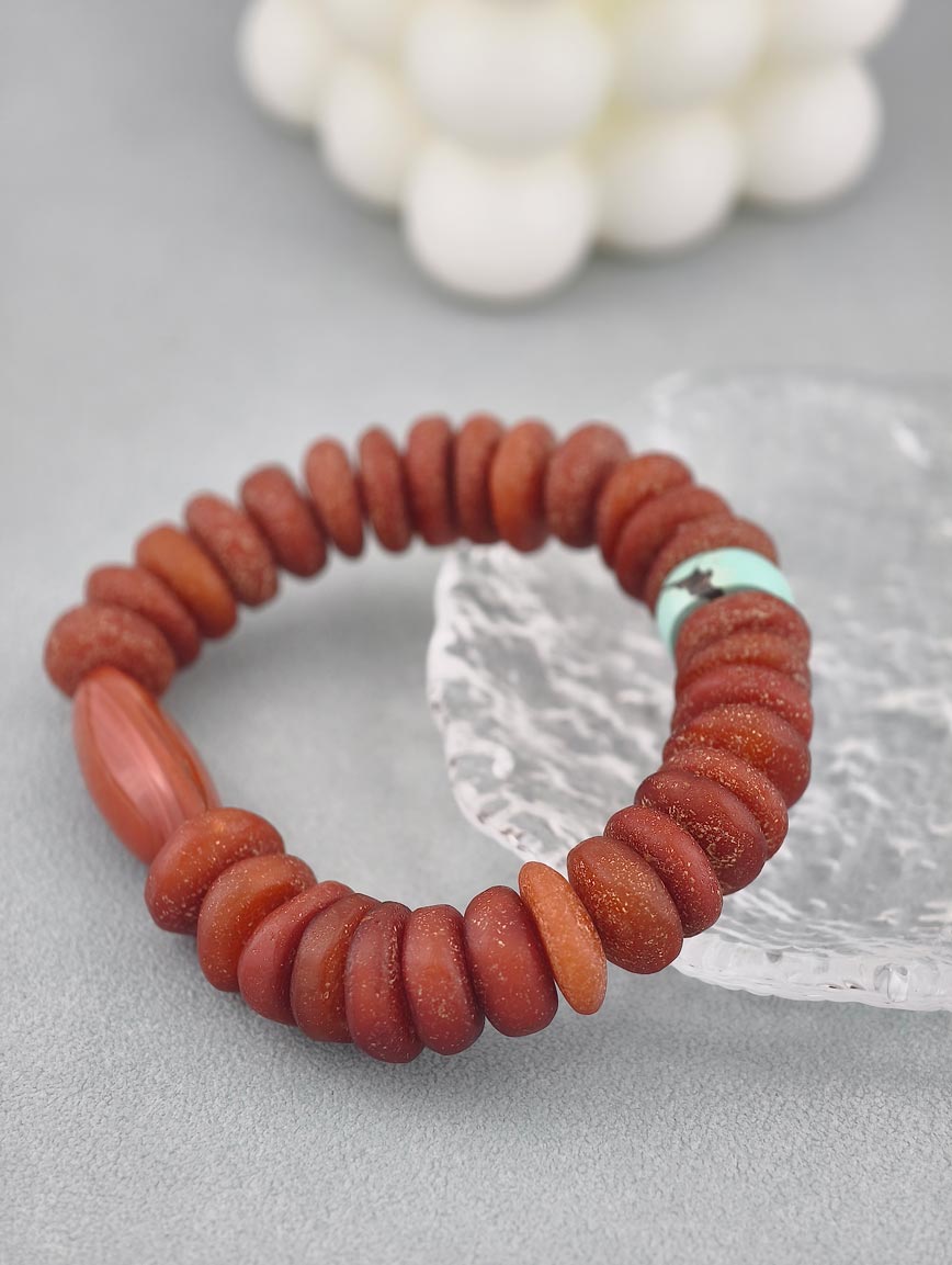 Natural Beeswax and South Red Agate Turquoise Bracelet