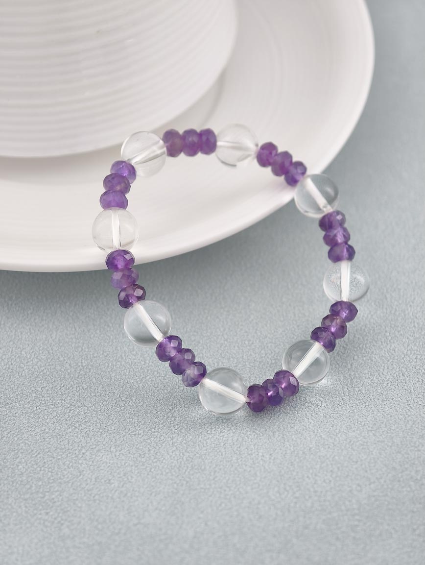 Natural Amethyst and Clear Quartz Bracelet