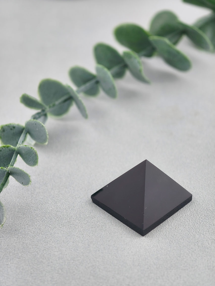 Natural Black Agate Pyramid Ornament