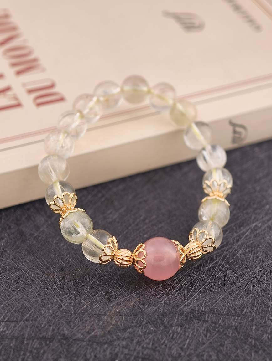 Natural Green Kunzite and Rose Quartz Bracelet
