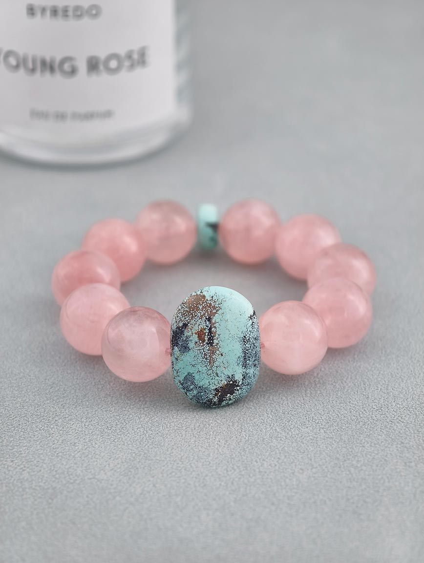 Natural Rose Quartz and Turquoise Bracelet
