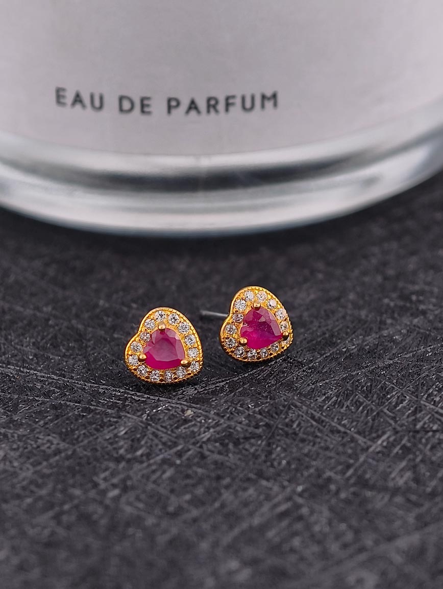 Natural Heart Ruby Sterling Silver Earrings