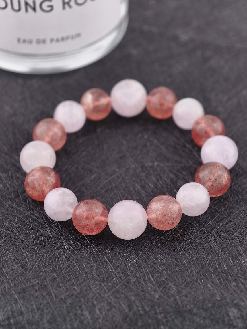 Natural Amethyst and Strawberry Quartz Bracelet