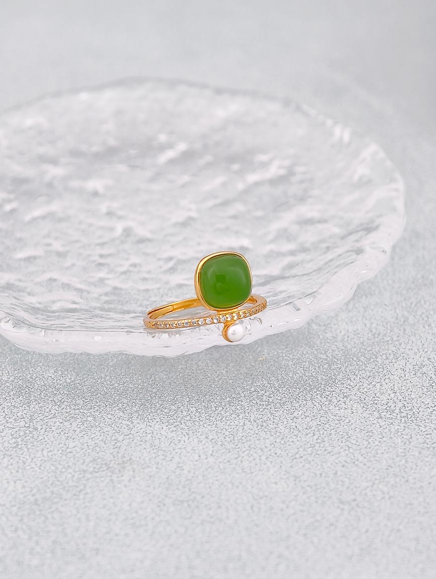 Jasper Sugar Cube Pearl Ring