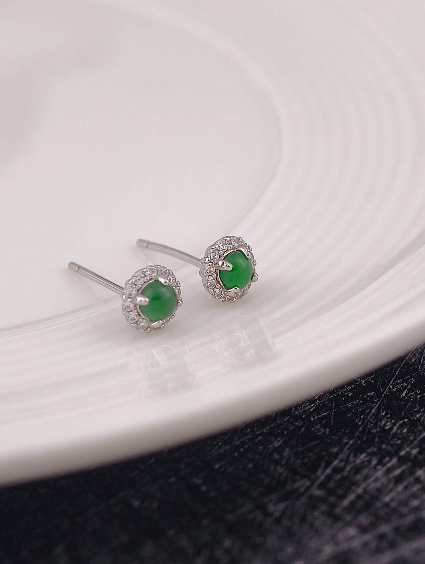 Natural Jadeite Exquisite Style Sterling Silver Earrings