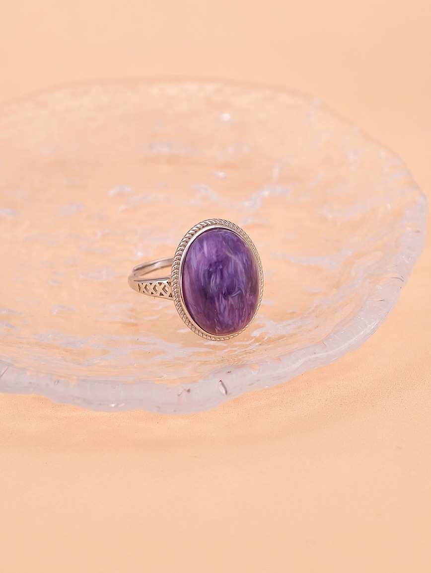 Natural Charoite Simple Ring