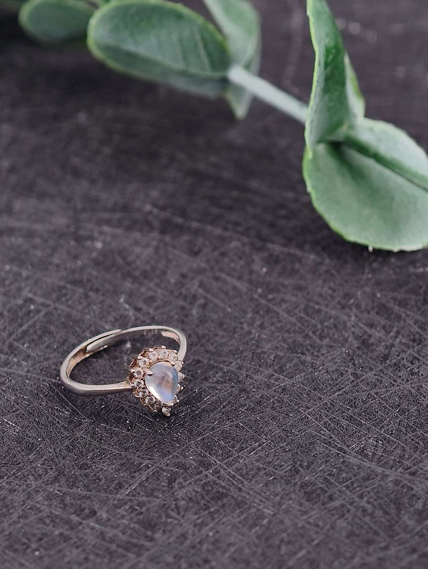 Natural Drop-Shaped Blue Moonstone Ring