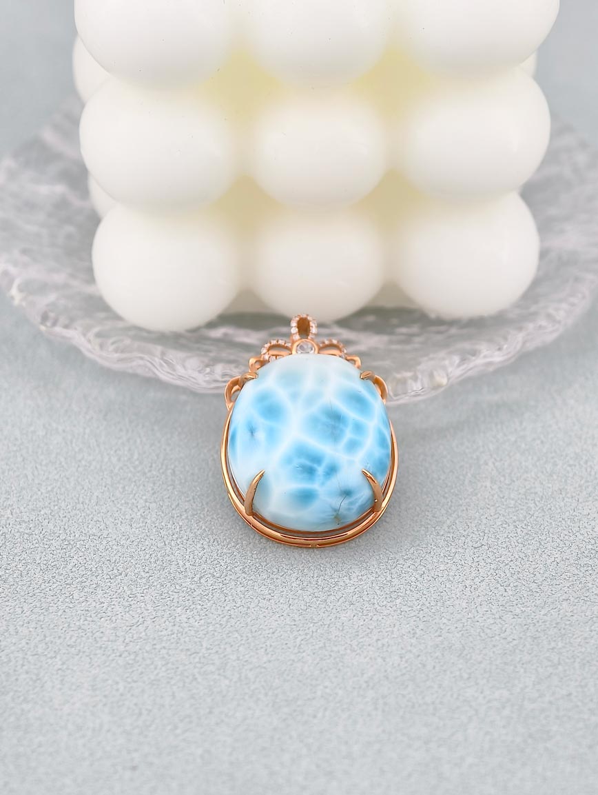 18K Gold Natural Larimar Pendant