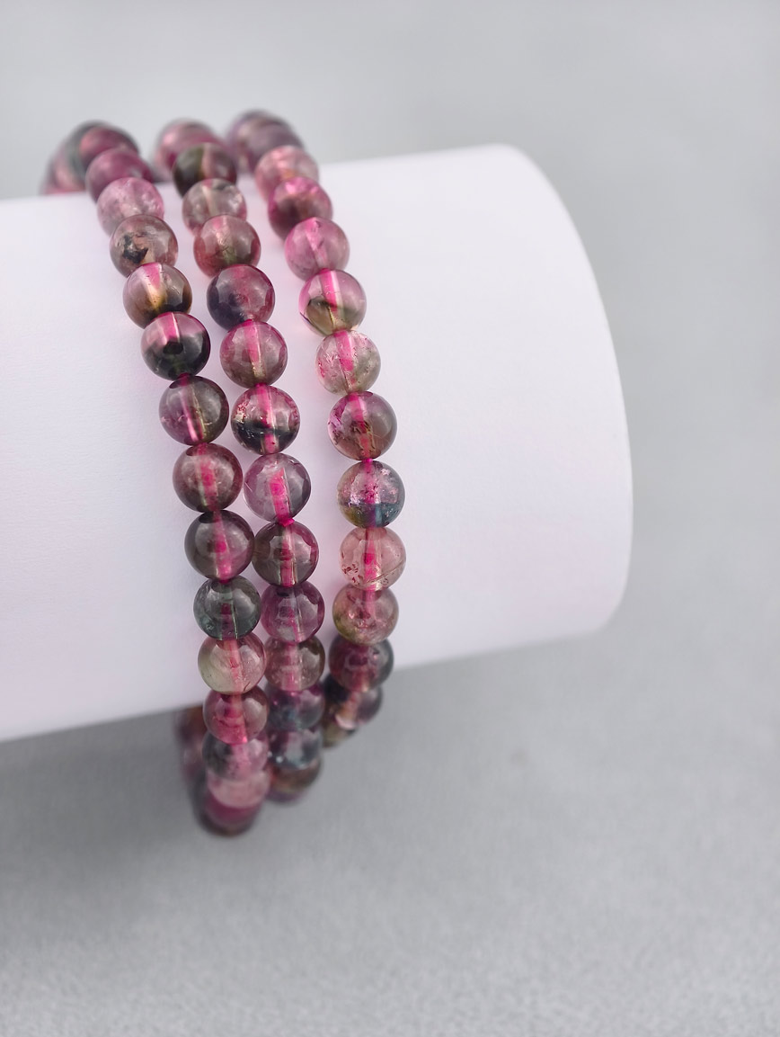 Natural Watermelon Tourmaline Three-Wrap Bracelet
