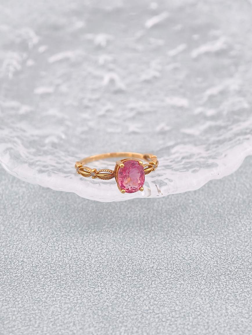 Oval Pink Tourmaline Design Ring