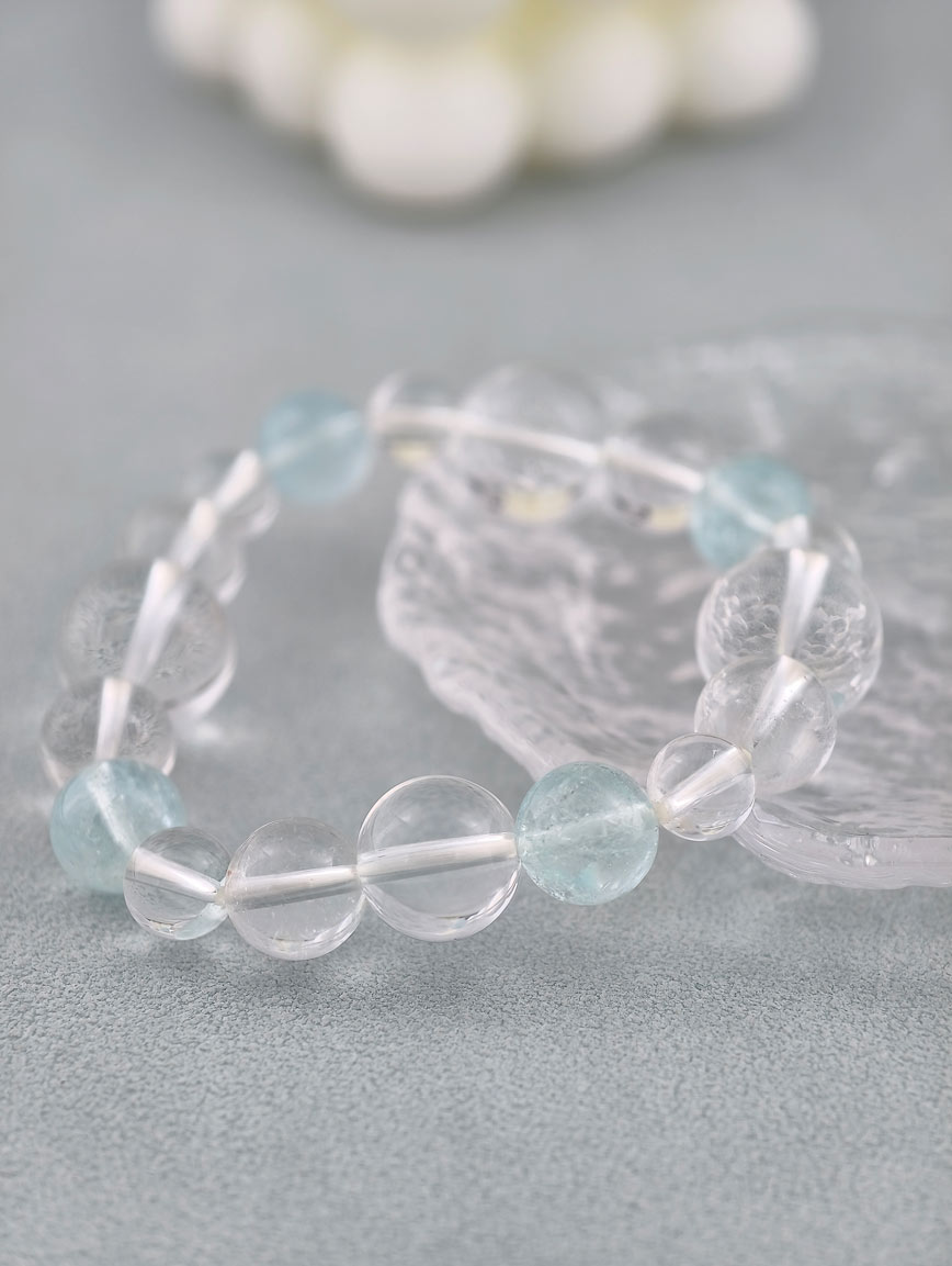 Natural Clear Quartz and Aquamarine Bracelet