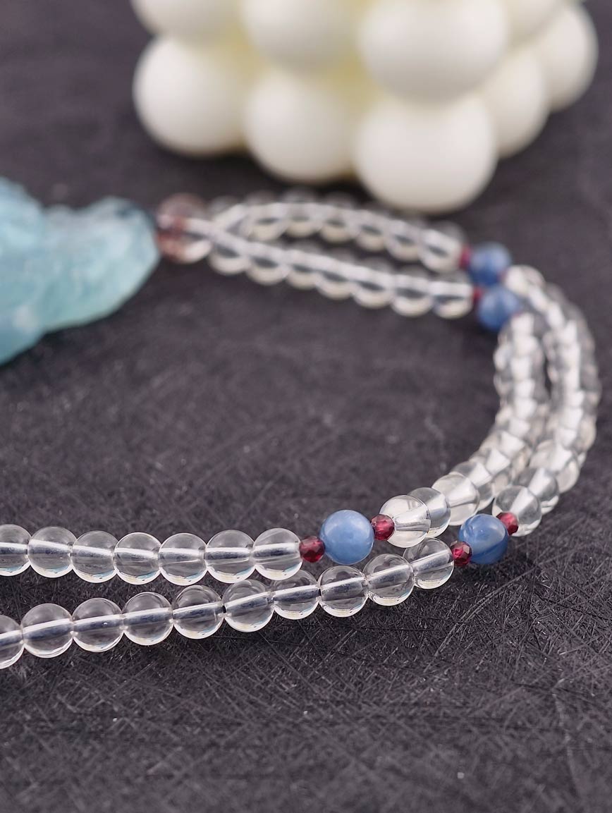 Aquamarine Pendant Clear Quartz Garnet Kyanite Super Seven Necklace