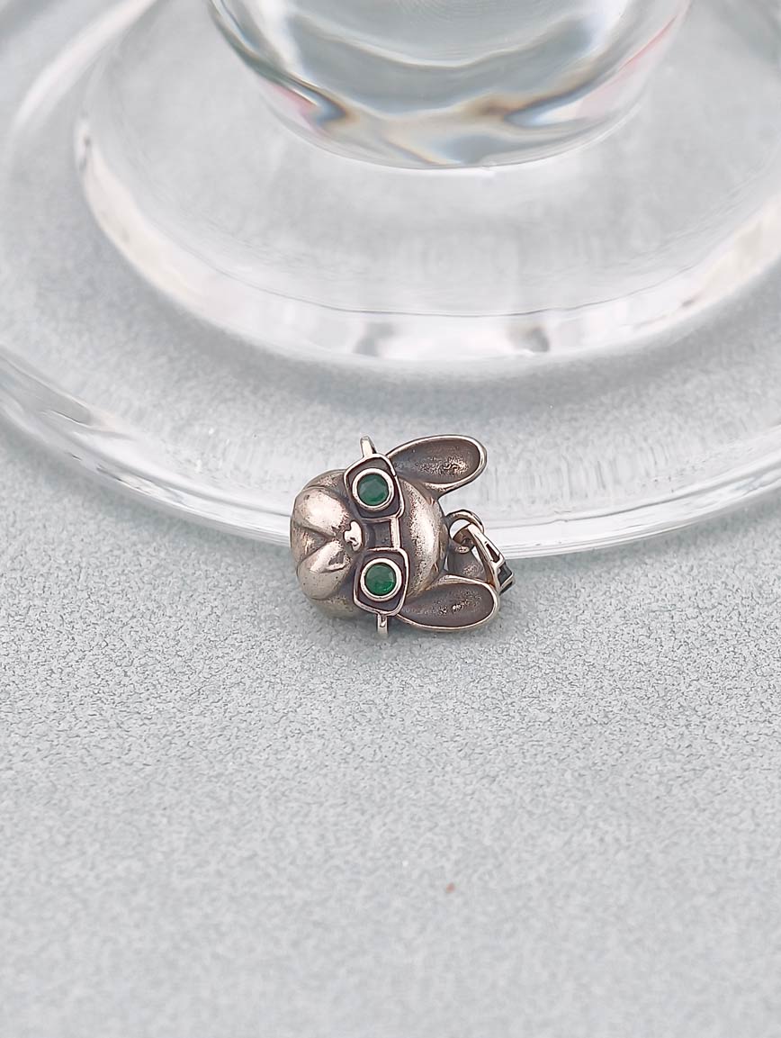 French Bulldog Emerald Sterling Silver Pendant