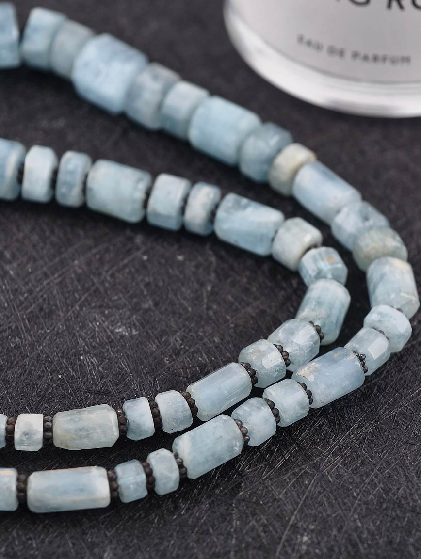 Natural Aquamarine Column Shaped Necklace