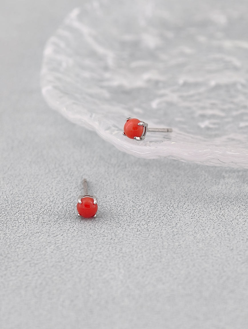 Natural Red Coral Sterling Silver Earrings