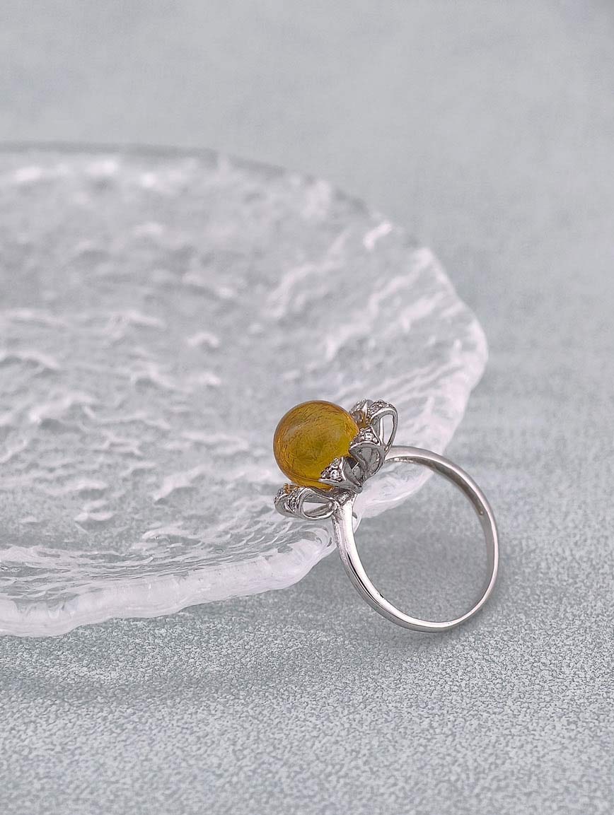 Natural Golden Blue Amber Design Ring