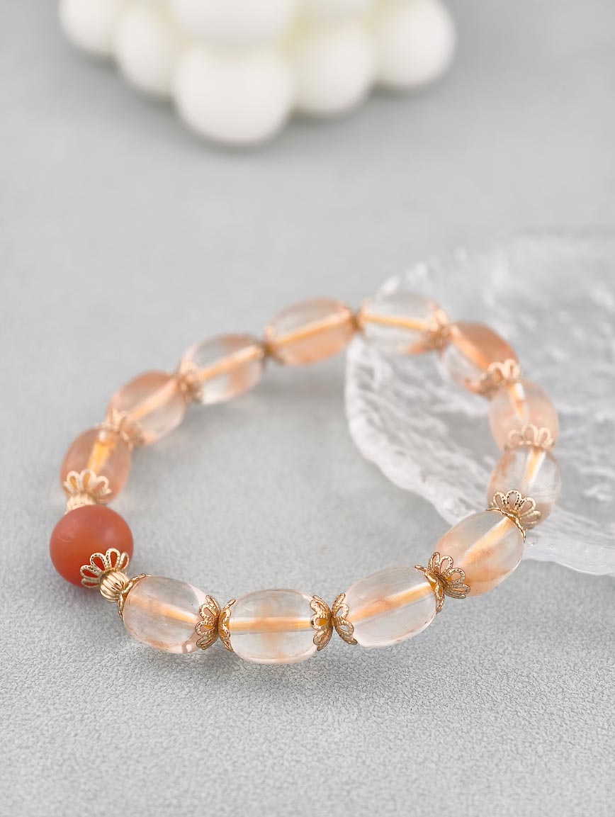 Natural Orange Rabbit Fur and South Red Agate Bracelet
