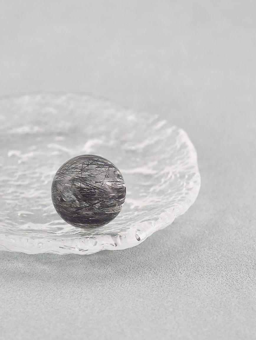 Natural Black Rutilated Quartz Ball