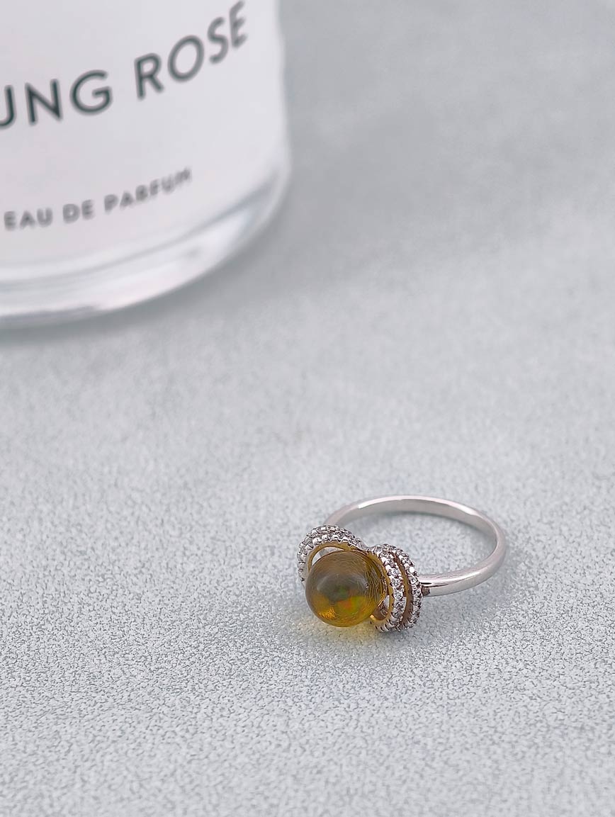 Gold Blue Amber Simple Ring