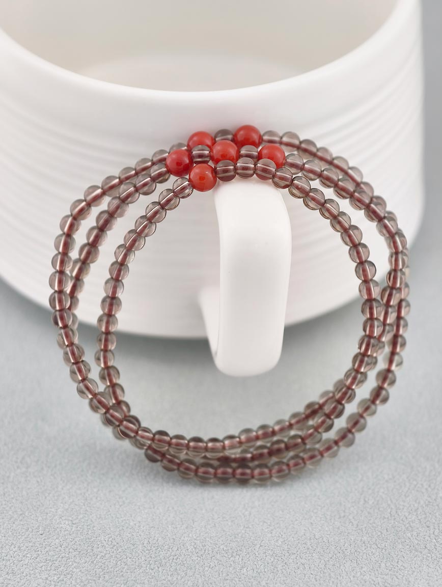 Natural Smoky Quartz and Agate Three-Wrap Bracelet