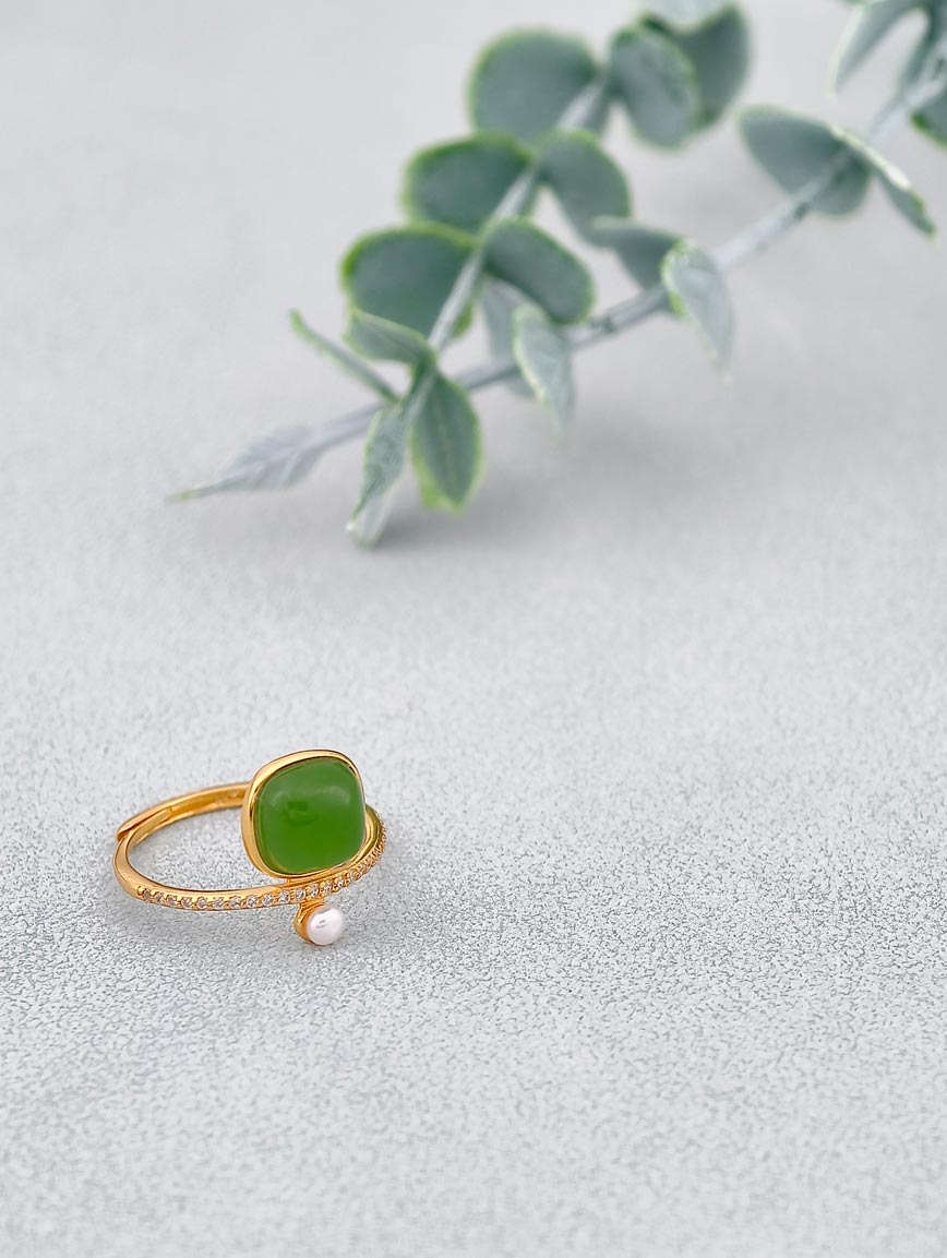Jasper Sugar Cube Pearl Ring