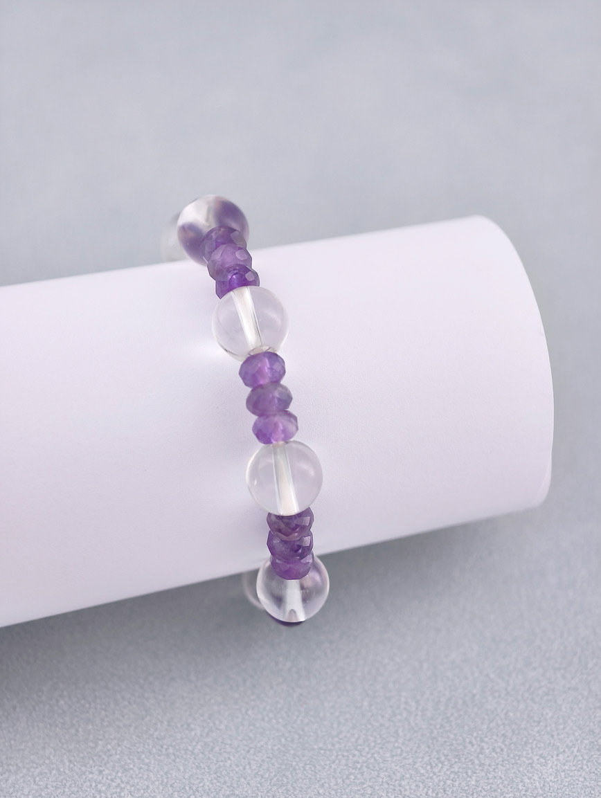 Natural Amethyst and Clear Quartz Bracelet