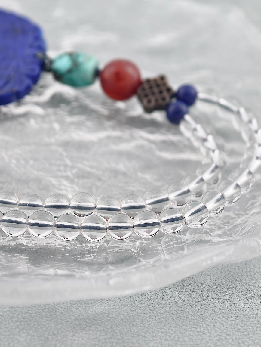 Wealth-Attracting Tablet Lapis Lazuli with Natural Turquoise South Red Agate Pure Silver and Clear Quartz Necklace